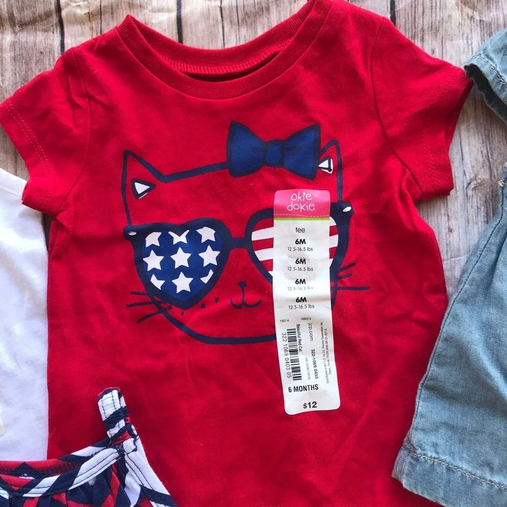 Carter's Okie Dokie Jumping Beans NWT Patriotic Red White Blue Wardrobe 6 mo NEW